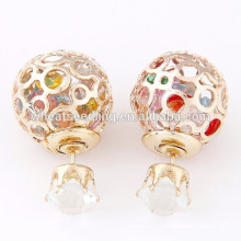 2015 latest design fashion earrings colorful stone double side earrings